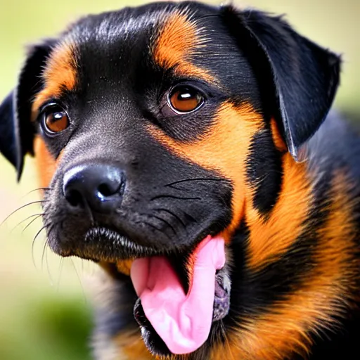 Image similar to a baby but with the face of a rottweiler