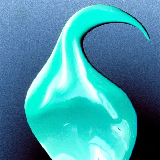 Image similar to a small turquoise color liquid water sculpture is a corvette, hybrid, viscous, reflective, monochromatic, digital art