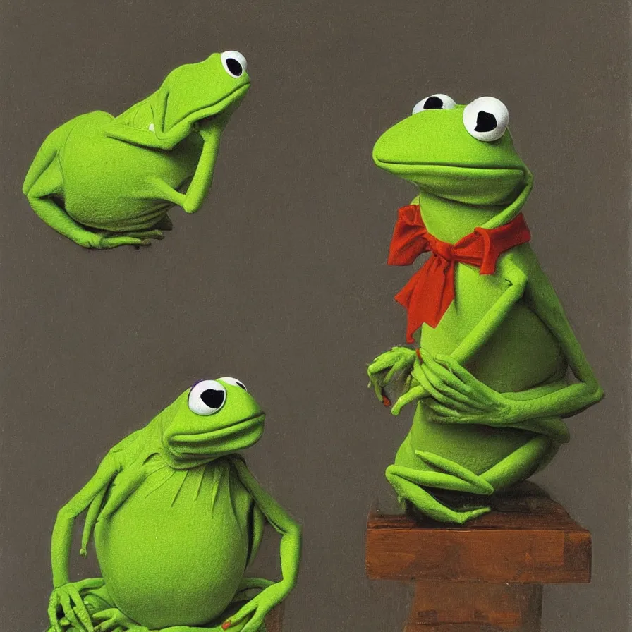 Image similar to “portrait of Kermit the frog by Jacques-Louis David”