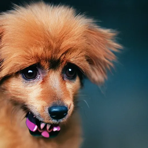 Image similar to closeup portrait of a small light brown furry dog with tongue licking its nose, cross eyed, tongue on nose, natural light, sharp, detailed face, magazine, press, photo, Steve McCurry, David Lazar, Canon, Nikon, focus