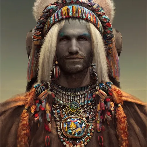 Prompt: A beautiful matte painting of a portrait of a gobelin shaman, jeweled and trinket, inspired by d&d, slender symmetrical face and body, fantasy, octane render, 16k, 8k, high res, well rendered, art by John Howe and Keith Parkinson and Larry Elmore, trending on artstation, featured on behance.