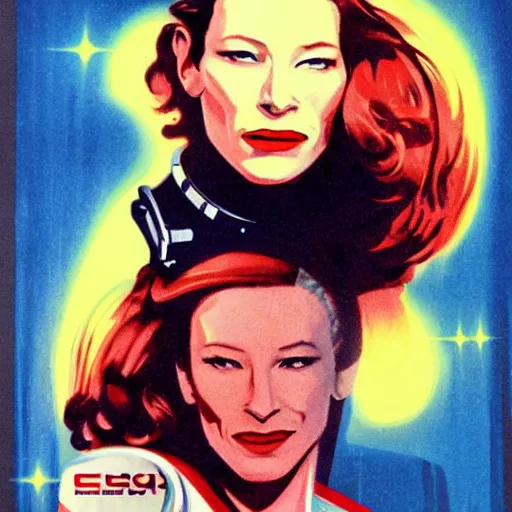 Image similar to retro scifi poster of cate blanchett