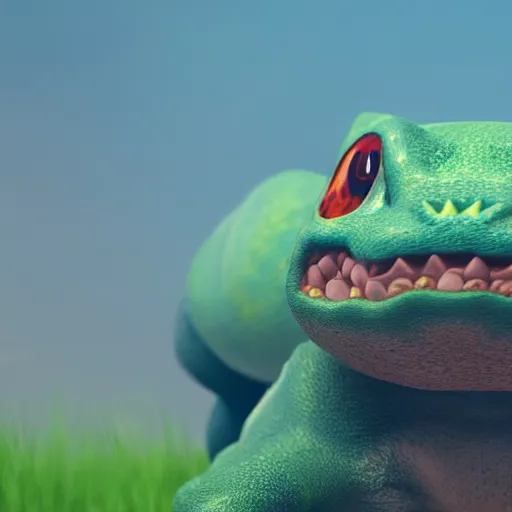 Image similar to photography of a realistic bulbasaur animal, ultra detailed, 8 k, cinematic lighting, natural background, trending on artstation, pokemon