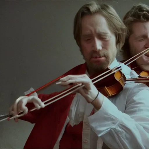 Prompt: live action of the devil having a violin duel with Johnny in Georgia