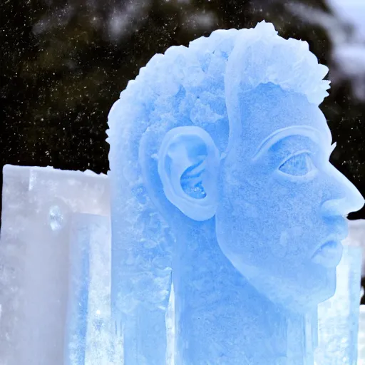 Prompt: an ice sculpture of Mark Zuckerberg