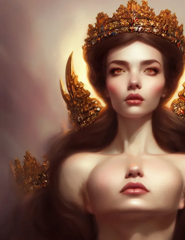 Image similar to blurred background. close-up portrait of a goddess in crown, by Artgerm and Afarin Sajedi and greg rutkowski. octane render. photorealism.