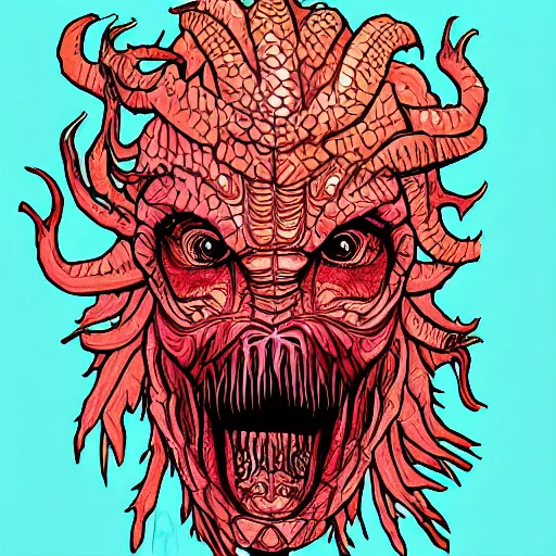 Prompt: a demogorgon from stranger things, line art. coloring book page