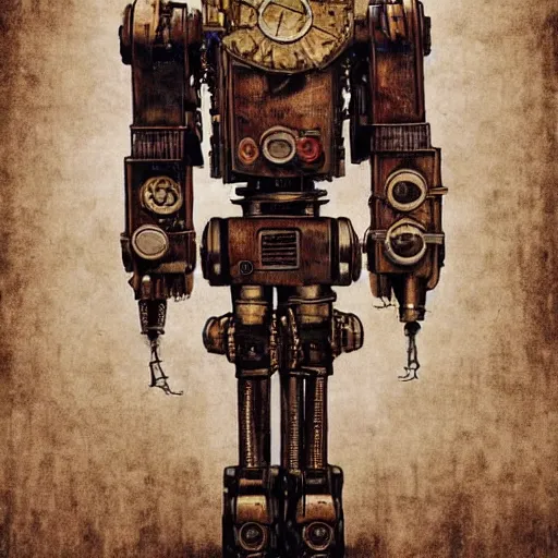 Image similar to robot, steampunk, art by da vinci