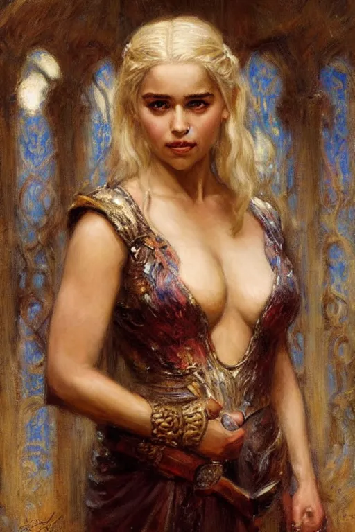 Prompt: portrait of daenerys targaryen. art by gaston bussiere.