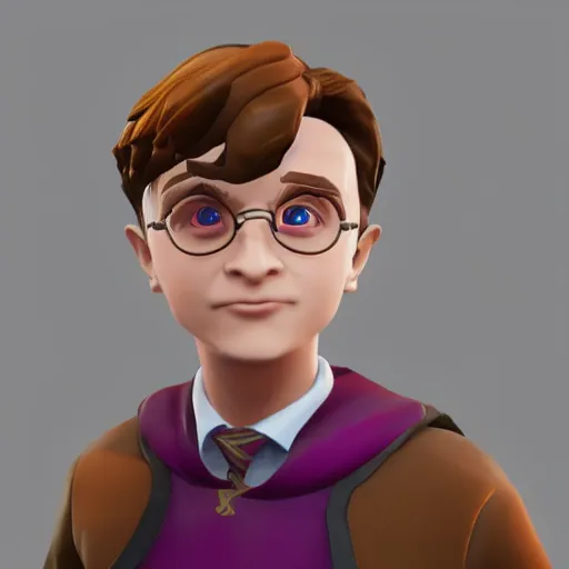 Image similar to Harry Potter as a Fortnite skin, realistic, high quality, 3D rendering,