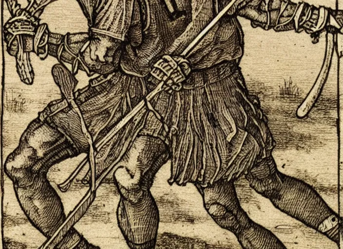 Image similar to lacrosse player, highly detailed, 8k, intricate, Albrecht Durer style