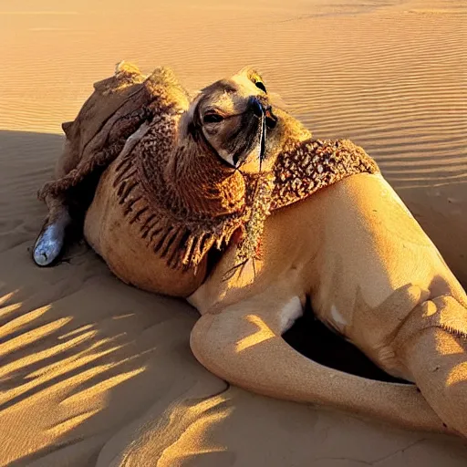 Image similar to deceased camel in the desert covered by a thin layer of sand