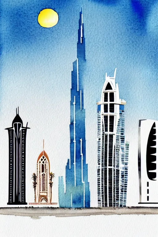 Image similar to minimalist watercolor art of dubai, illustration, vector art