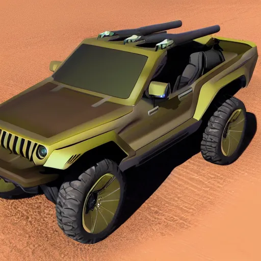 Prompt: concept art jeep inspired by halo warthog.