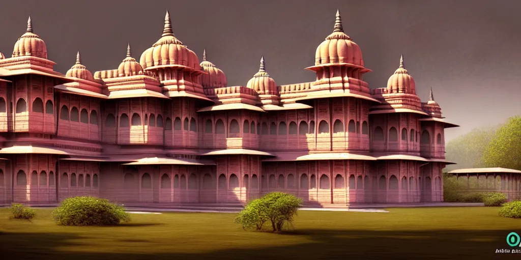 Prompt: a 3 d concept art of an indian palace by oliver beck, hyper realism, extremely detailed, atmospheric