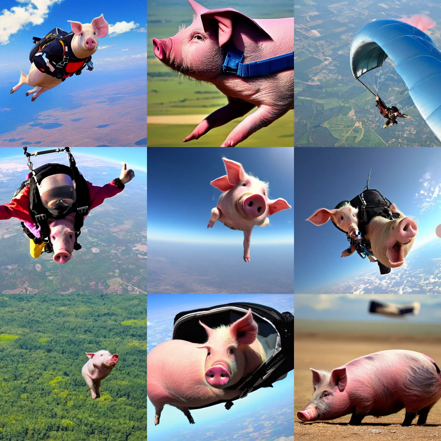 a pig doing skydiving Stable Diffusion