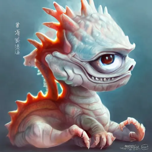 Image similar to dragon baby, cute, adorable, breathing out visably, smooth chinese dragon, big eyes, by stanley artgerm lau, wlop, rossdraws, james jean, andrei riabovitchev, marc simonetti, and sakimichan, trending on artstation