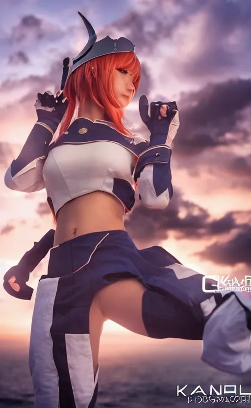 Prompt: highly detailed, high resolution, cosplay photo, octane, stunning, realistic lightning, real sunset, real water, characters from kantai collection, sharp focus, 150mm, trending on facebook, by professional photographer, realistic human anatomy, female sailor uniforms