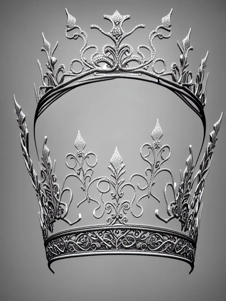 Image similar to realistic, 3 d render, detailed, intricate, delicate, fine detail, silver, elven crown, tiara, with little white flower detail, front facing,
