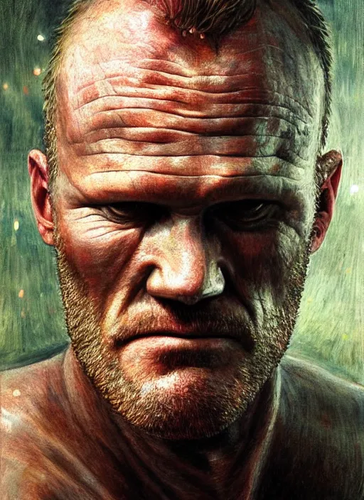 Prompt: portrait of michael rooker from slither ( 2 0 0 6 ), depth of field, soft focus, highly detailed, intricate, realistic, national geographic cover, soft glow, textured, artstation, concept art, sharp focus, illustration, art by artgerm and greg rutkowski and earl norem