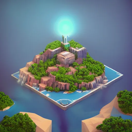 Prompt: manhattan on a floating island with a waterfall in the sky, low poly art, isometric art, 3d render, ray tracing, high detail, artstation, concept art, behance, smooth, sharp focus, ethereal lighting