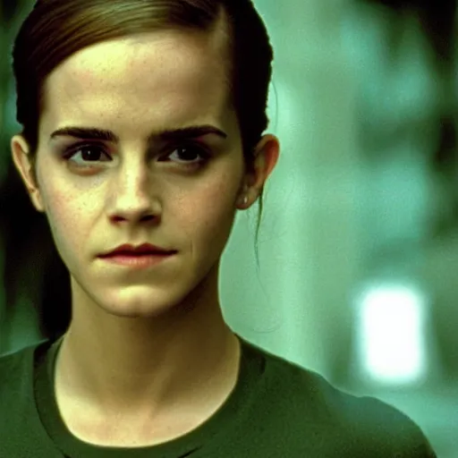 Prompt: emma watson, movie still the matrix ( 1 9 9 9 )