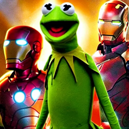 Image similar to photo of Kermit the frog as iron man in averngers movie