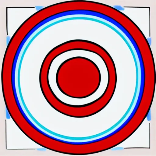 Image similar to a red circle on a white background with a vertical blue line through the center of the circle