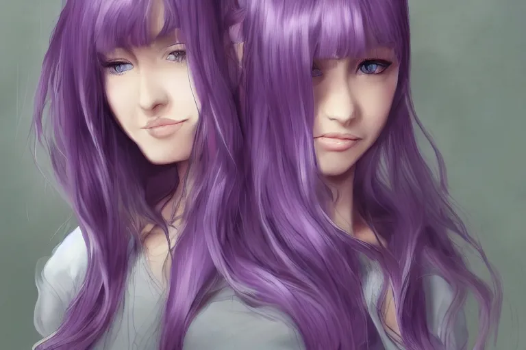 Prompt: A girl who's hair is light-silvery with a tint of purple, waist-length. orchid purple eyes. Elf ears Her skin is Ivory White pixiv artist WLOP artstation artist Mam BA artstation real photo very detailed