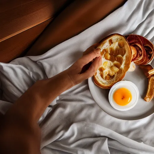 Prompt: lazy morning with breakfast to bed soft light soft colors high resolution 4 k wallpaper