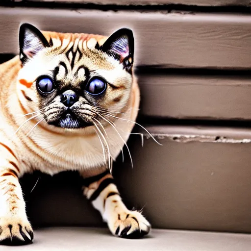 Image similar to a feline cat - pug - hybrid, felidae animal photography