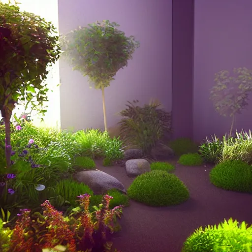 Prompt: weird 3 d rendered garden, octane render, volumetric light, sharp focus