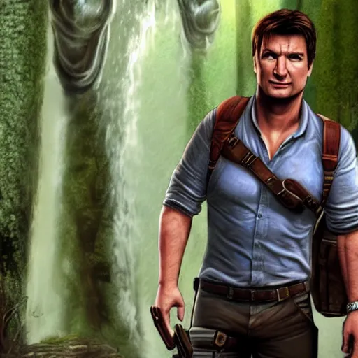 Prompt: nathan fillion as nathan drake from uncharted, cinematic lightning