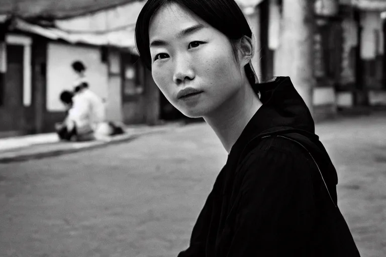 Image similar to black and white portrait photo of 张国荣, slight smile, natural light, low contrast, photo by Peter Lindbergh, 8K