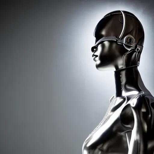 Image similar to a mannequin wearing a futuristic cyperpunk outfit, studio photography, dramatic lighting