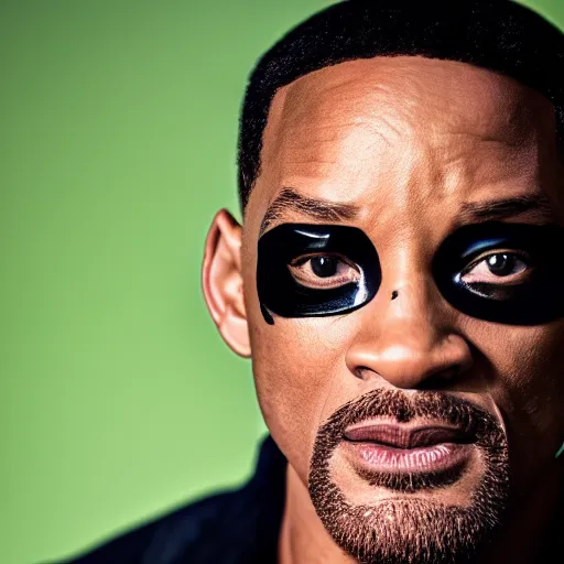 Image similar to of a photo of will smith as batman with a serious face looking at the camera, f 2. 8