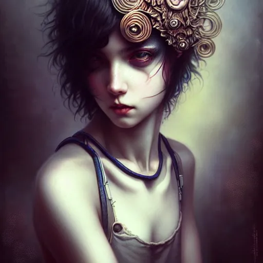 Image similar to a selfie of a happy emo girl in a tank top, intricate, elegant, highly detailed, smooth, sharp focus, award - winning, masterpiece, in the style of tom bagshaw, cedric peyravernay, peter mohrbacher, anime