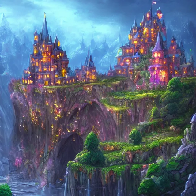 Image similar to infinitely detailed scenery art expanding fantasy dream art candy world with a castle made out of candy detailed scenery artwork, candy scenery artwork scenery artstation!! scenery pixiv!!