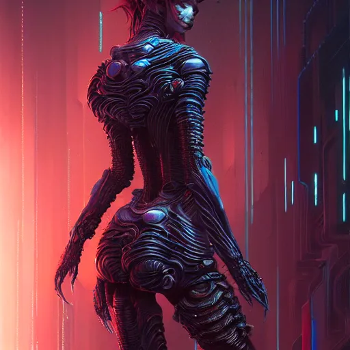 Image similar to a highly detailed long shot photo of cyberpunk female character by ayami kojima, elf, beksinski, giger, intricate, digital painting, artstation, concept art, smooth, sharp focus