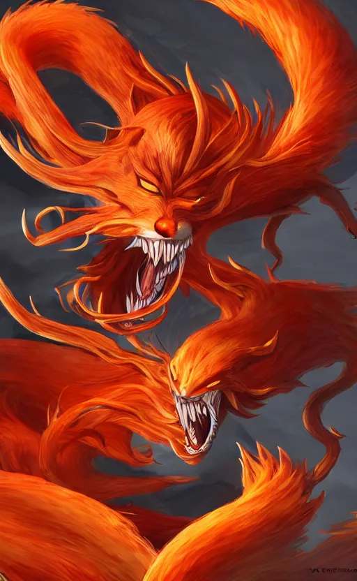 Image similar to venom as the nine tailed fox, kurama, dynamic lighting, photorealistic dark fantasy concept art, trending on art station, stunning visuals, creative, cinematic, ultra detailed