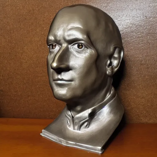 Image similar to metal bust of artist christian funnell, accurate likeness