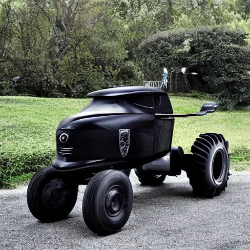 Prompt: The fartomobile, fart powered black tractor with toilet seat and skull