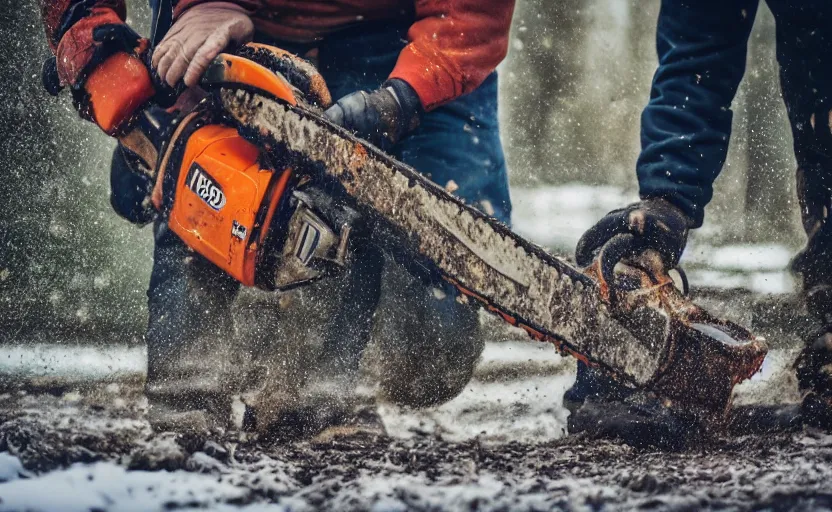 Image similar to walrus holding a chainsaw, extremely detailed, high quality, 8 k, nature photography,