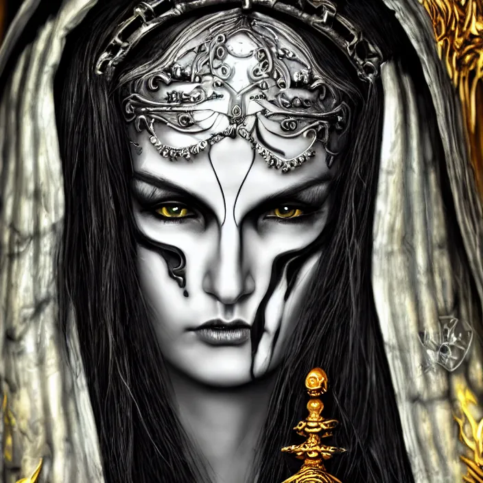 Image similar to candid photography, close up portrait, goddess of death, by anne stokes, photorealism, highly detailed, uhd