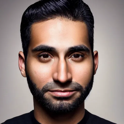 Image similar to close up of face of good looking 3 0 year old peruvian man with clean shaven face, no beard, thin face, skinny, very short straight black hair in a quiff style, color portrait, 4 k