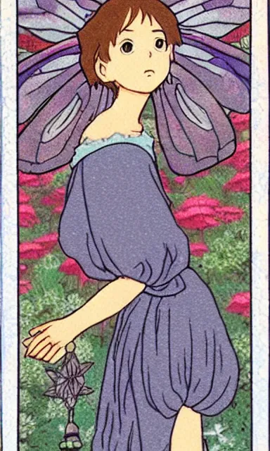 Image similar to fairy floral tarot card by Hayao miyazaki