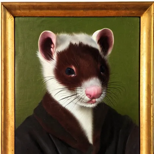 Image similar to Ferret with brown face markings in a general outfit , painted by Jan Willem Pieneman, Courageous, Bold, painting