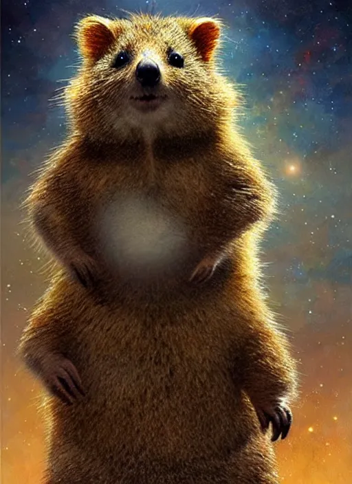 Prompt: cute quokka dressed as a colonial general, cosmic horror painting, elegant intricate digital painting artstation concept art by mark brooks and brad kunkle detailed