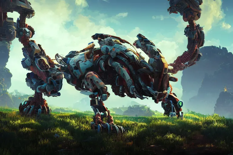 Image similar to burrower machine mecanical creature robot of horizon forbidden west horizon zero dawn bioluminiscence global illumination ray tracing hdr fanart arstation by ian pesty and alena aenami artworks in 4 k