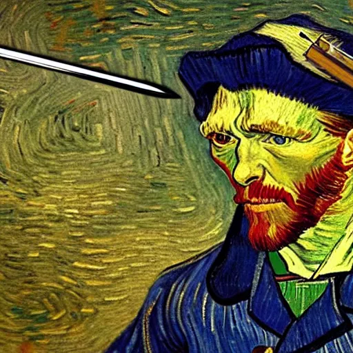Image similar to caesar getting stabbed painted by vincent van gogh, 4 k, high resolution, still, landscape, hd, dslr, hyper realistic